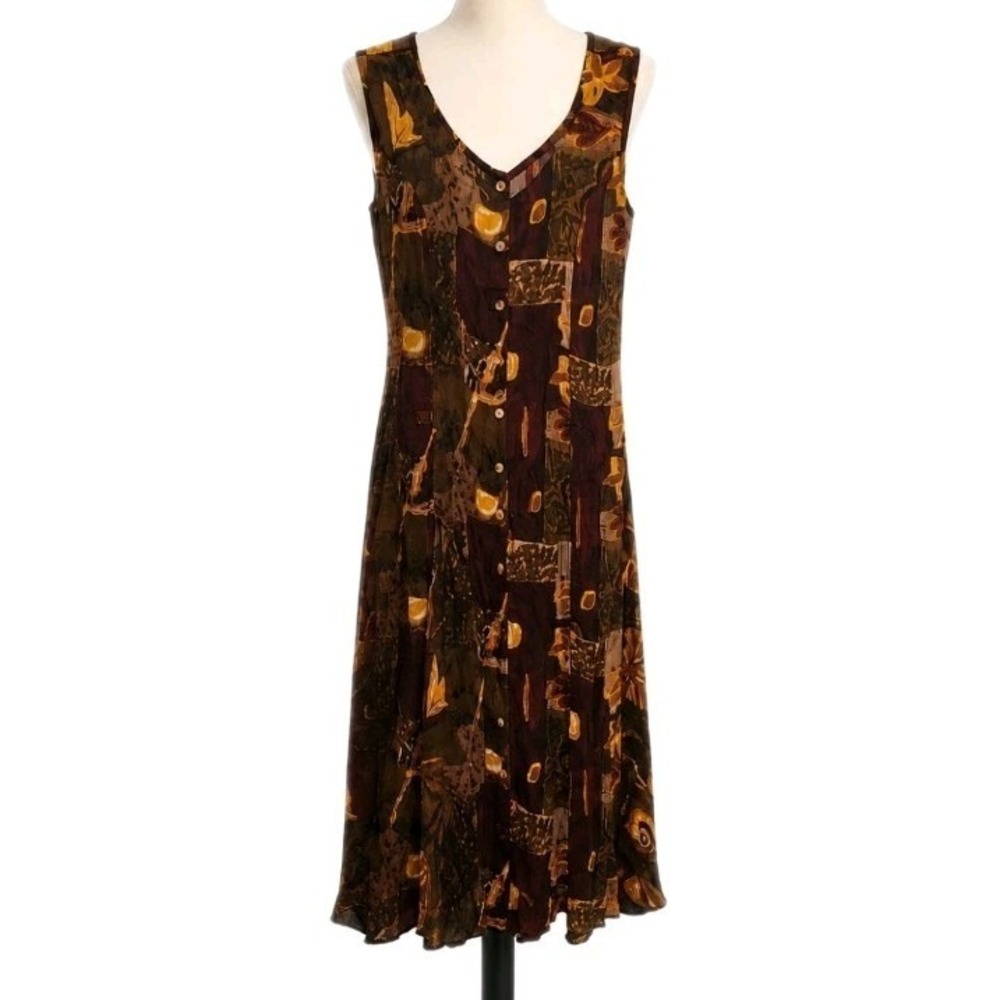Vtg 90s Y2K Jasmine by KVM Button Front Crinkle Dress Criss Cross Back Sz Med